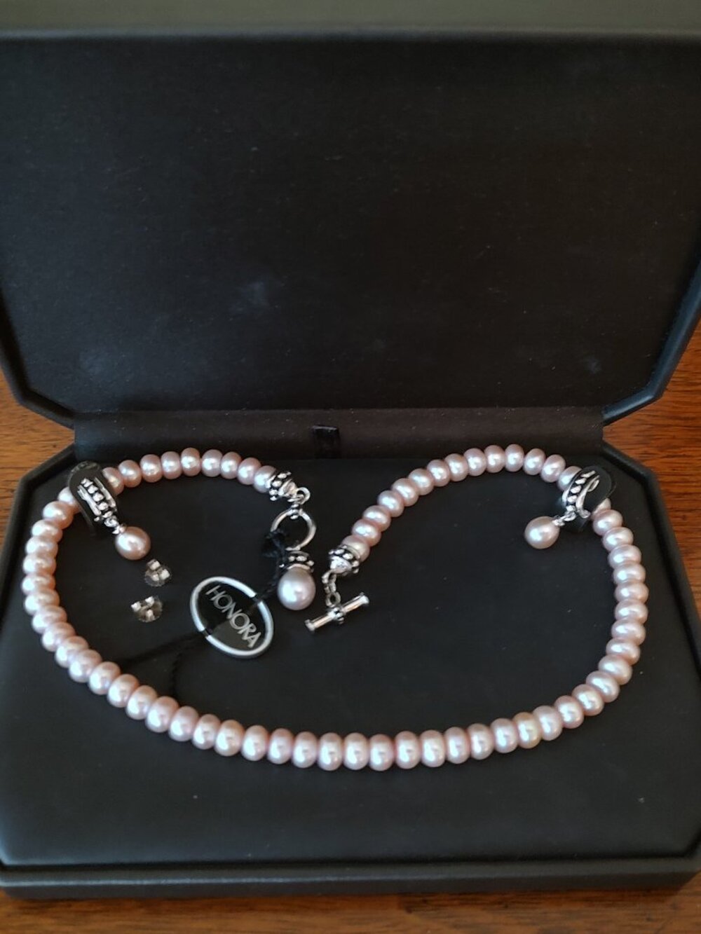HONORA 18" PEARL STRAND & DROP PIERCED EARRINGS .925 STERLING BLUSH PINK - CASE